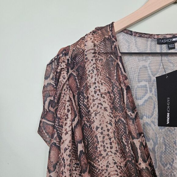 NWT Fashion Nova Snake Your Time Surplice Bodysuit. Brown - Picture 6 of 15